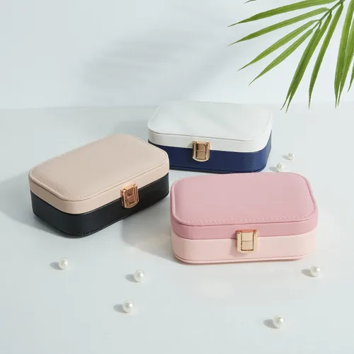 Vista 7 de Estuche organizador de joyas para mujer organizador de aretes soporte pequeño para joyero de viaje cajas de almacenamiento de joyas portátiles