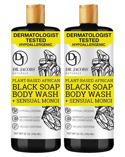 Vista 12 de Dr Jacobs Naturals Auténtico jabón líquido negro africano con aroma a lavanda y salvia, lavado facial todo en uno, lavado corporal para piel