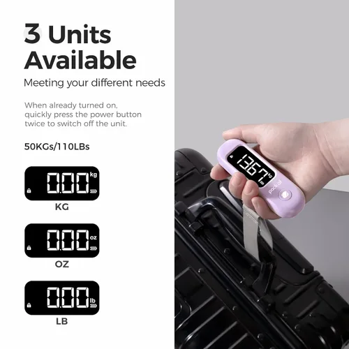 Vista 4 de pack all Báscula de equipaje de 110 libras, báscula digital de equipaje de mano, báscula de peso para maleta de viaje con pantalla LCD, batería