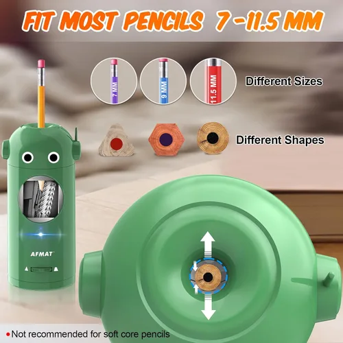 Vista 3 de AFMAT - Sacapuntas eléctrico para lápices de colores de 7-11.5mm, sacapuntas robot totalmente automático, entrada y salida automática, recargable