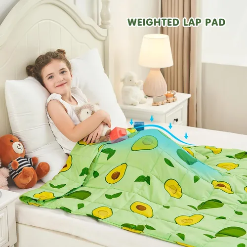 Vista 3 de yescool Manta con peso de 3 libras, manta de regazo con peso refrescante, aguacates verdes, manta pesada transpirable, manta con peso pequeño