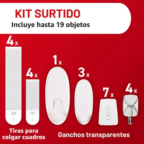 Vista 3 de Command Clear - Paquete de ganchos y tiras variados para colgar hasta 19 artículos, organiza sin daños