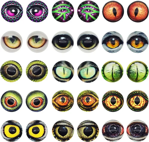 Vista 8 de 100 piezas de búho, serpiente, lagarto, ojos de animales, cabujón de cristal para hacer muñecas de arcilla, esculturas, accesorios