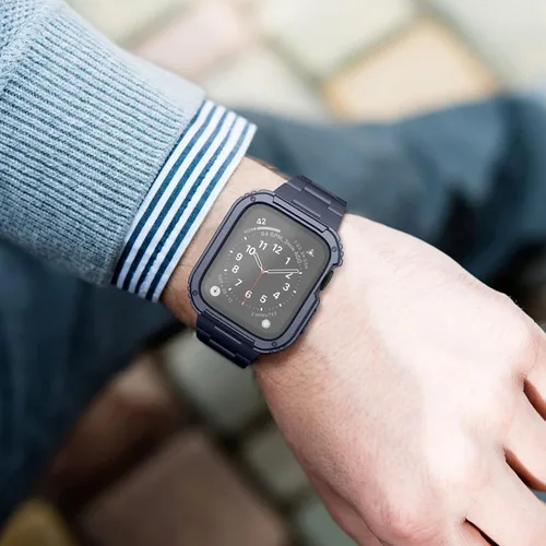 Vista 7 de Adepoy Paquete de 2 fundas resistentes compatibles con Apple Watch de 1.496 pulgadas Series 3/2/1 con protector de pantalla de vidrio templado