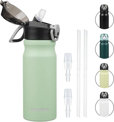 Vista 14 de Konokyo Botella de agua aislada de 22 onzas con pajilla, asa de transporte, verde militar