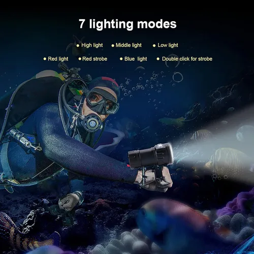 Vista 2 de Luz de buceo, linterna de buceo 18000 lúmenes IPX8 impermeable buceo antorcha buceo luces de buceo 1,640.4 ft subacuática LED linterna sumergible