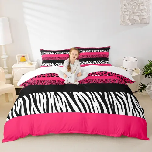 Vista 21 de Juego de funda de edredón para niños con estampado de leopardo, tamaño individual, juego de ropa de cama de moda de piel de guepardo abstracto