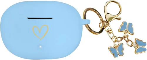 Vista 17 de Compatible con Beats Studio Buds 2021, funda de silicona suave con patrón de corazón dorado para Beats Studio Buds con bonito llavero de mariposa