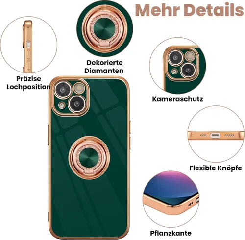 Vista 5 de ZCDAYE Funda para iPhone 14 Pro Max, iPhone 14 Pro Max con soporte de anillo magnético, borde dorado galvanizado suave TPU a prueba de golpes