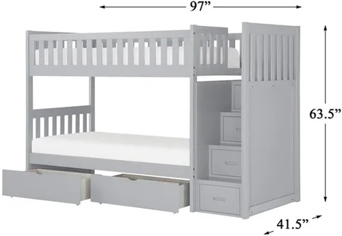 Vista 3 de Pemberly Row Litera de madera reversible de 97 pulgadas con caja de almacenamiento, color gris