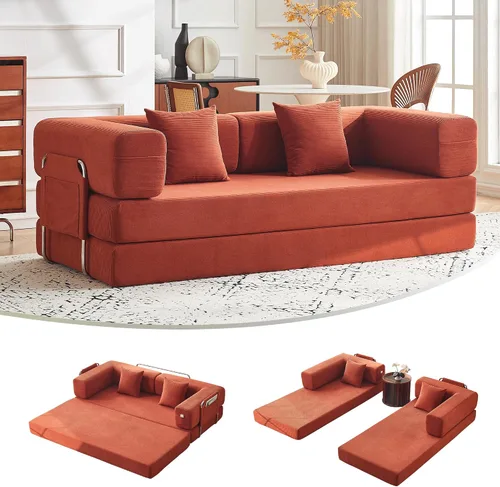Vista 9 de Sofá cama convertible de 79 pulgadas con almohadas, sofá cama plegable de pana con marco de forma fija, sofá deshuesado para sala de estar