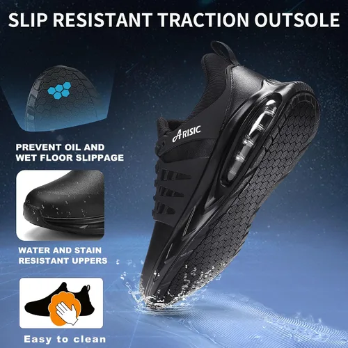 Vista 2 de ARISIC Non Slip Shoes for Men Food Service Waterproof Restaurant Men Work Shoes Comfort Slip on Sneakers Kitchen Chef Slip Resistant Food Service