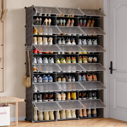 Vista 10 de MAGINELS Gabinete Organizador de Almacenamiento de Zapatos de 48 Pares, Zapatero Portátil con Puerta, Grandes Estantes Desmontables de Plástico DIY