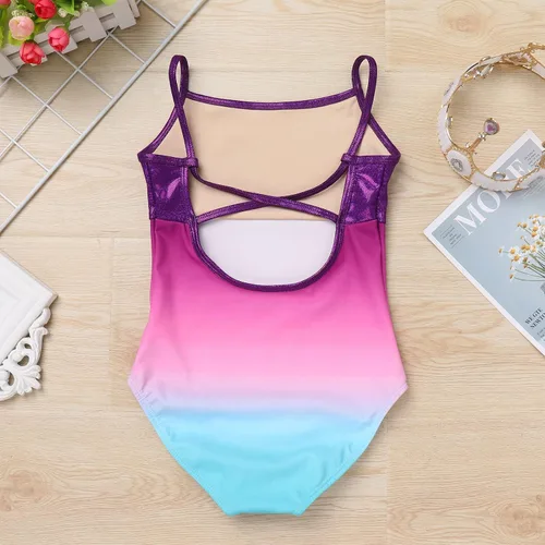 Vista 2 de IBAKOM Leotardos de ballet para niña, color degradado, leotardo de gimnasia brillante, leotardo de danza para gimnasia, trajes de camisola