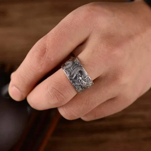Vista 5 de Anillo de plata de ley 925 con diseño de dragón vintage