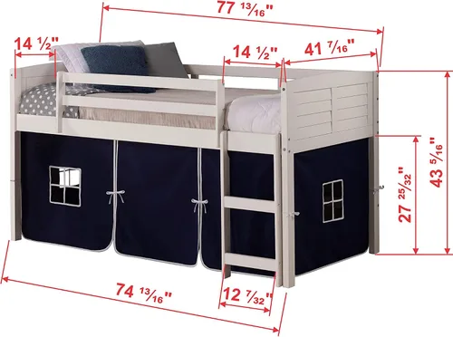 Vista 3 de Donco Kids Cama tipo loft blanca con panel de rejilla con tienda azul