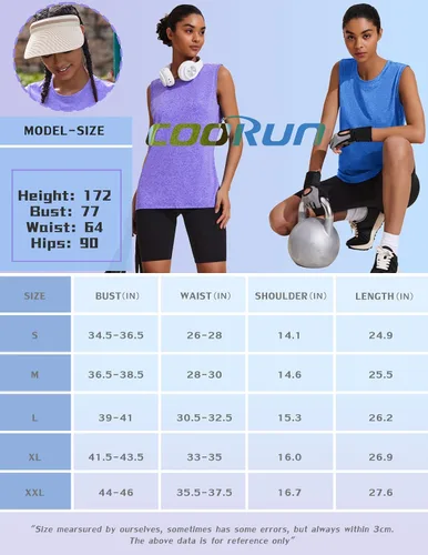 Vista 7 de COOrun Camisetas deportivas sin mangas para mujer, ligeras, de secado rápido, para yoga, sin mangas