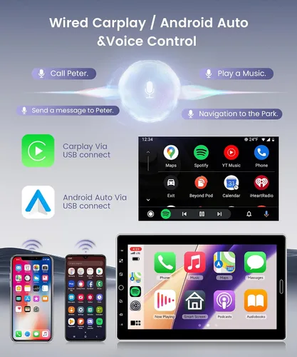Vista 2 de 10.1 pulgadas estéreo de coche DIN inalámbrico CarPlay Android Auto Mirror Link, pantalla táctil desmontable Radio de coche con BT
