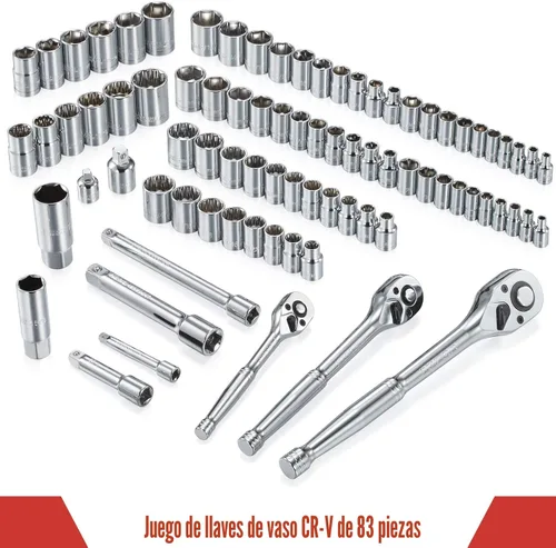 Vista 3 de Juego de herramientas mecánicas de 438 piezas con caja de metal resistente de 3 cajones, kit de herramientas de reparación -02
