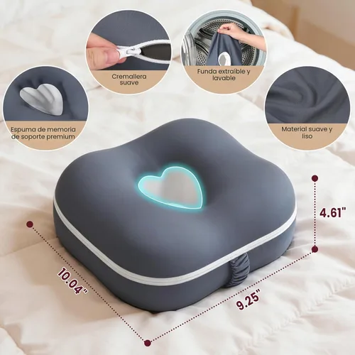 Vista 6 de Almohada de rodilla de espuma viscoelástica para dormir de lado, almohada de apoyo con diseño de recorte de corazón y correa ajustable, almohada