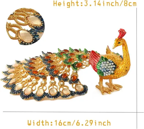 Vista 3 de Joyero esmaltado con bisagras de pavo real, pintados a mano, adornos de animales, regalo artesanal para decoración del hogar (dorado)