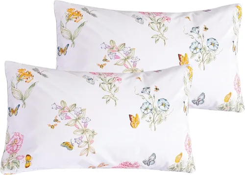 Vista 10 de QSH Juego de 2 fundas para almohada de algodón tamaño Queen, diseño floral vintage chic con estampado de rosas, fundas para almohada con cierre