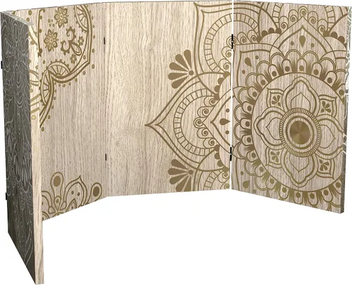 Vista 6 de Red Lantern Mandala corto de doble cara sobre lienzo de roble plegable de 2 pies con 4 paneles independientes y separador para dormitorio moderno