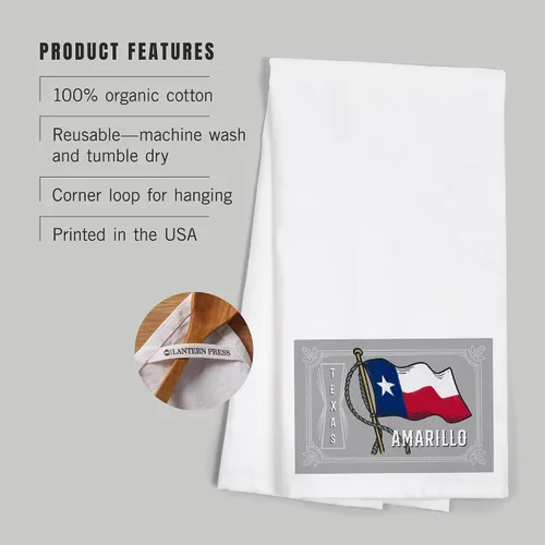 Vista 3 de Lantern Press Amarillo, Texas, Waving State Flag, State Series (100% Cotton Tea Towel, Decorative Hand Towel, for Kitchen and Home)