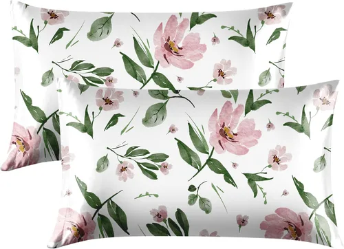 Vista 20 de EXQ Home - Funda de almohada de satén para cuidar el cabello y la piel, tamaño estándar, de seda con estampado negro, juego de 2 fundas con cierre