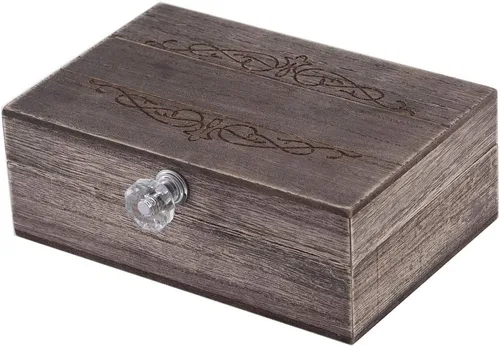Vista 3 de Y&K Homish Caja de anillos de boda única y de compromiso para matrimonio, caja decorativa Mr and Mrs (marrón rústico)