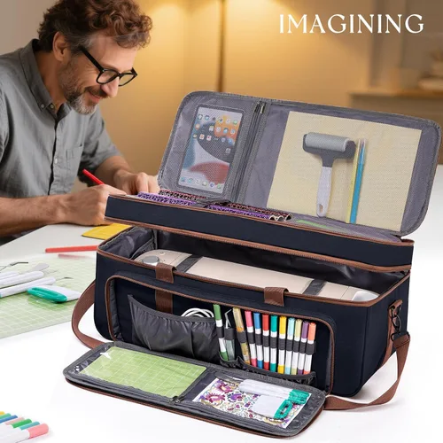 Vista 2 de IMAGINING Estuche de transporte para Cricut Maker 3, Maker 4, Bolsa de máquina de doble capa con cubierta para Cricut Explore 4, Explore 3, Explore