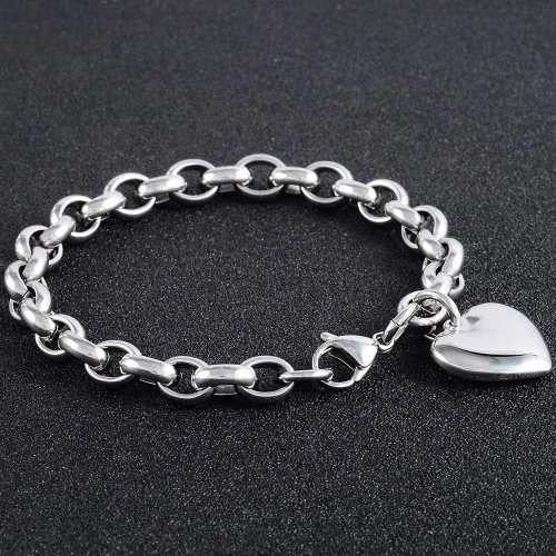 Vista 5 de Jewelry Kingdom 1- Brazalete con dije de corazón para mujer y niña, cadena de acero inoxidable, ajustable, para el día de San Valentín