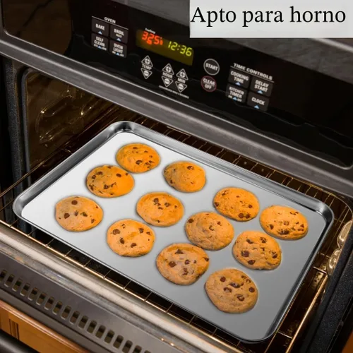 Vista 5 de Juego de bandejas para hornear de 3 piezas, bandejas para hornear de acero inoxidable resistentes, hojas para galletas y bandejas de cocina