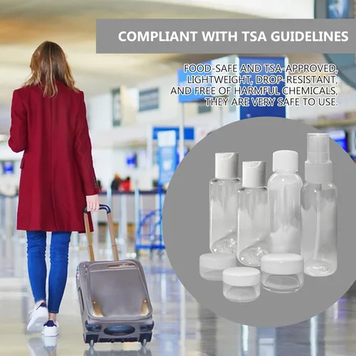 Vista 7 de Conjunto de 7 – Botellas vacías tamaño de viaje de plástico transparente, aprobado por la TSA/Aerolínea