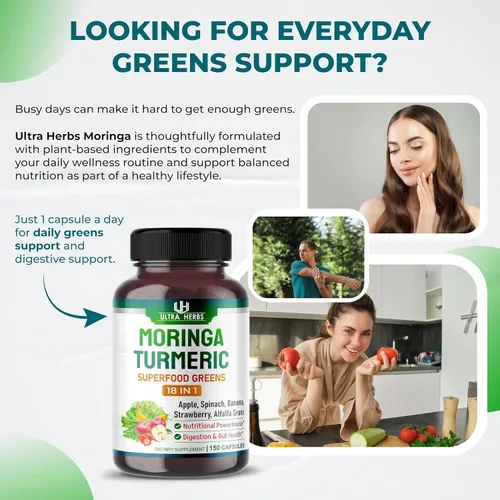 Vista 2 de Superfood Greens 18 en 1 - con frutas, verduras y hierbas - Moringa, alfalfa, manzana, espinatch, plátano, fresa, aumenta la energía, la inmunidad