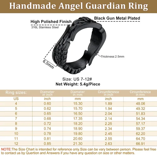 Vista 7 de Bestyle Anillos de ala de ángel antiguos para mujeres y hombres, anillos de banda de plumas de guardián, anillos de promesa de pareja