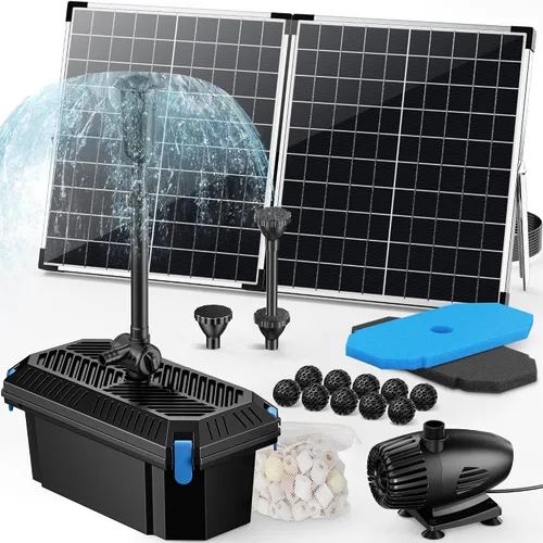 Vista 10 de POPOSOAP Filtro solar para estanque con bomba de fuente, bomba de agua de 20 W y filtros de estanque para estanques al aire libre, pecera, jardín