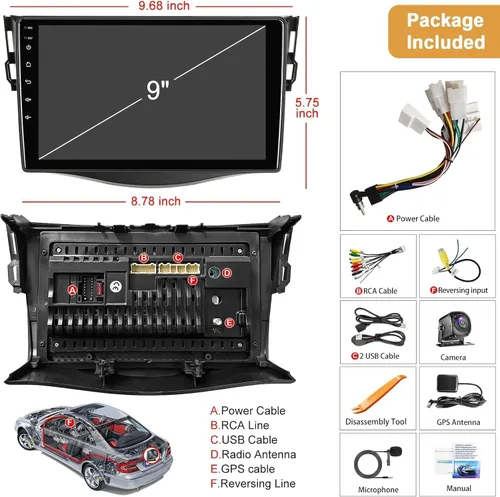 Vista 7 de Radio estéreo de coche 4G+64G para Toyota RAV4 2007-2012, Carplay inalámbrico y Android Auto con Android 13 compatible con Bluetooth/Control