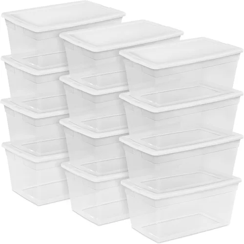 Vista 24 de Sterilite - Paquete de 12 cajas de almacenamiento apilables con tapas a presión; contenedor organizador de plástico resistente para armario, baño