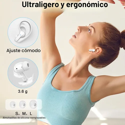 Vista 5 de Auriculares Bluetooth 5.4, auriculares inalámbricos 2026 Bass-3.0 3D-estéreo, 4 micrófonos ENC con cancelación de ruido, auriculares intrauditivos