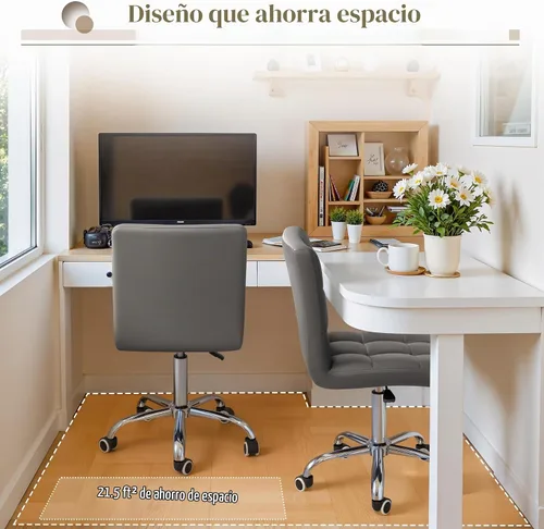 Vista 4 de Furmax silla de oficina con respaldo medio de piel sintética, silla ejecutiva moderna, ajustable, silla de escritorio para el hogar, silla de Gris