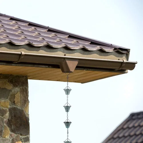 Vista 7 de Cadenas de lluvia para canaletas exteriores, atrapadores de lluvia, desviador de metal azul a cuadros decorativos para exteriores, 8.5 pies