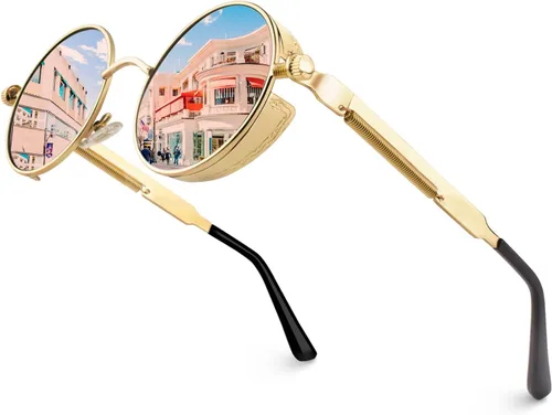 Vista 7 de CGID Retro Steampunk Round Polarized Sunglasses Men Womens Metal Circle Frame UV400 Protection E72
