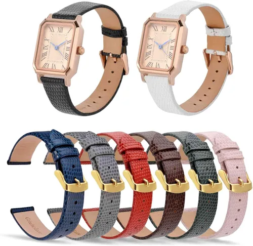 Vista 7 de ANNEFIT Correa de reloj de cuero para mujer, 0.394 in, 0.472 in, 0.512 in, 0.551 in, 0.591 in, 0.630 in, 0.709 in, 0.787 in, correa de repuesto