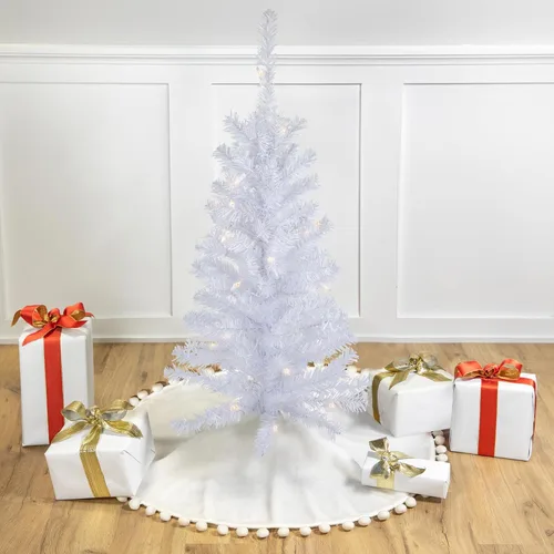 Vista 2 de Árbol de Navidad artificial preiluminado de madera de pino blanco delgado de 3 pies