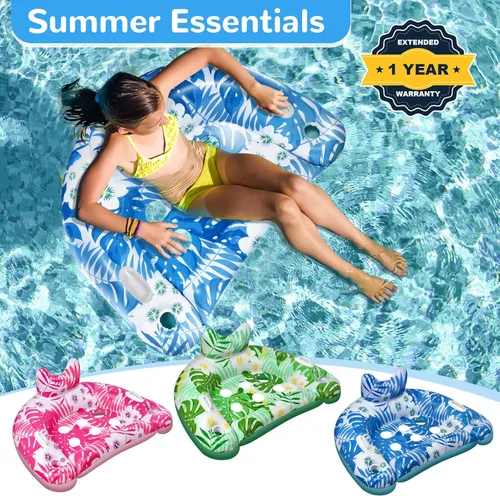Vista 7 de Flotadores de piscina, 3 paquetes de flotadores inflables para piscina, sillas flotantes de piscina con portavasos y asas de servicio, sillas