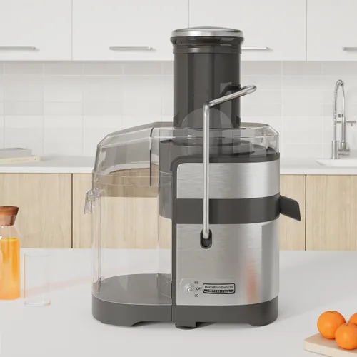 Vista 2 de Hamilton Beach Professional Máquina exprimidora, extractor centrífugo, con súper canal de 3.5 pulgadas para frutas y verduras enteras, herramienta