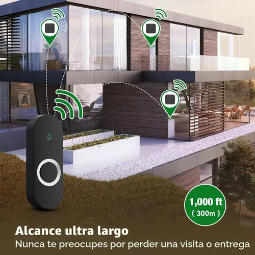 Vista 2 de AIDA Timbre inalámbrico iluminado para el hogar, timbre de batería impermeable inalámbrico de 1,000 pies, 5 niveles de volumen con 58 campanadas