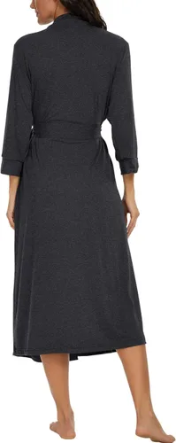 Vista 5 de VINTATRE Bata tipo kimono para mujer, bata larga de punto, ligera, suave, ropa de dormir con cuello en V, casual, ropa de descanso para mujer