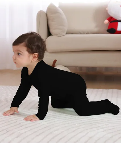 Vista 5 de GUISBY Pijama de rayón de bambú para bebé, manga larga suave con cremallera de 2 vías